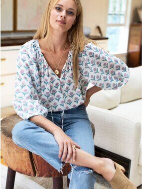 Emerson Fry India Collection Lucy Blouse M Frances Rose Organic Cotton 3/4 Sleev